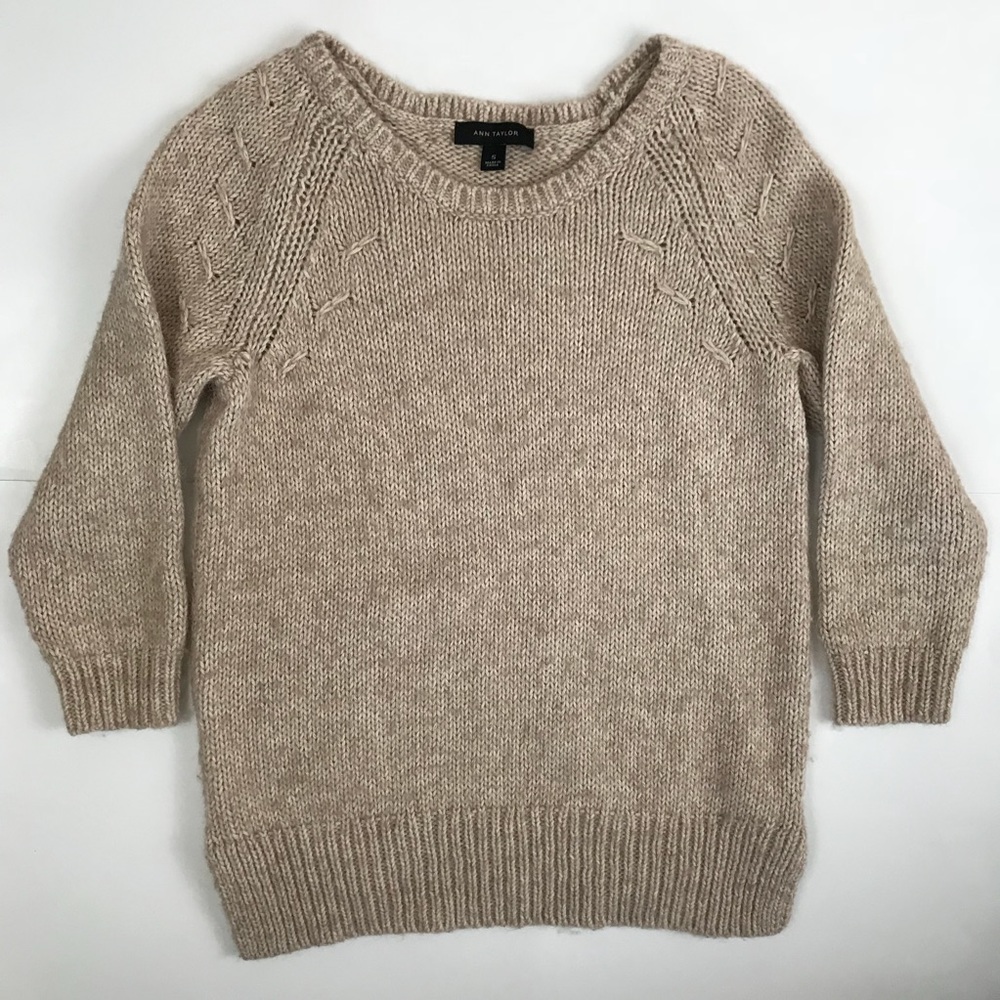 Ann Taylor Alpaca Blend 3/4 Slv Oatmeal Sweater S